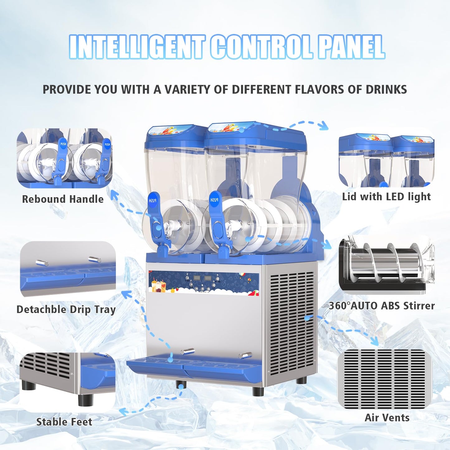 AnyDoor Commercial Slushy Machine - 1000W 30L Tanks Slush Maker Machine 304 Stainless Steel Commercial Margarita Machines Efficient Cooling ETL Approval Slushie Maker for Bars Cafes Restaurants