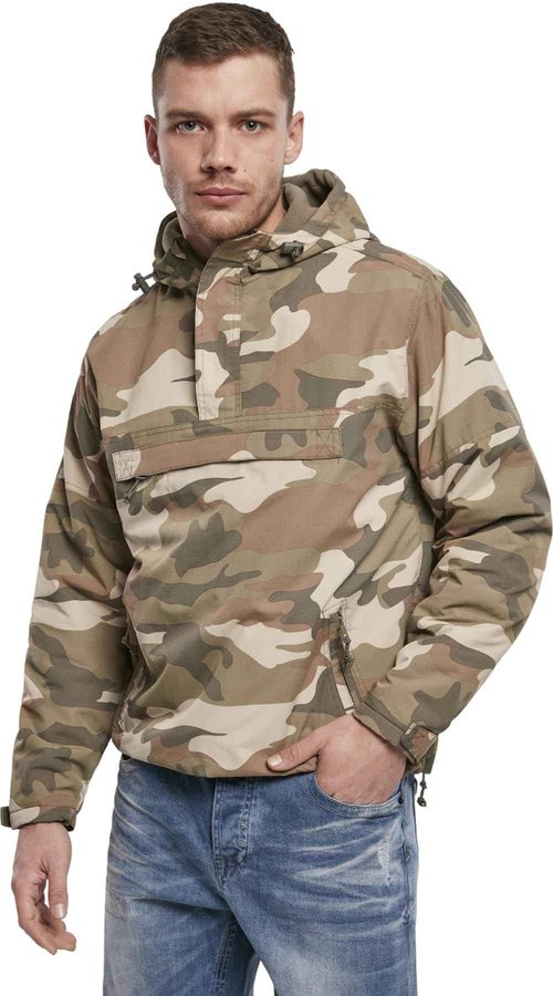 Brandit Individual Wear Men's Fleece-Lined Quarter Zip Windbreaker Pullover - Lightweight Weatherproof Casual Outdoor Jacket, Light Woodland, XX-Large