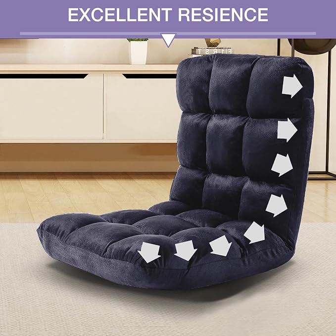 FLOGUOR Indoor 5-Position Adjustable Floor Chair with Back Support Folding Padded Gaming Sofa Chair, Lounge Chair for Adults Video Gaming, Perfect for Meditation, Reading QL050-BK