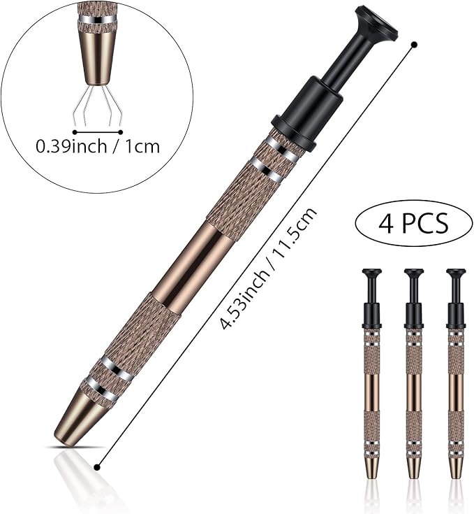 Mudder 4 Pcs 4 Claw Pearl Grabber Jeweler's Pick up Tool 4 Prongs Stainless Steel Piercing Ball Grabber for Small Parts Diamond Ic Chip Electronic Components Nail Clamping Gem(Brown)