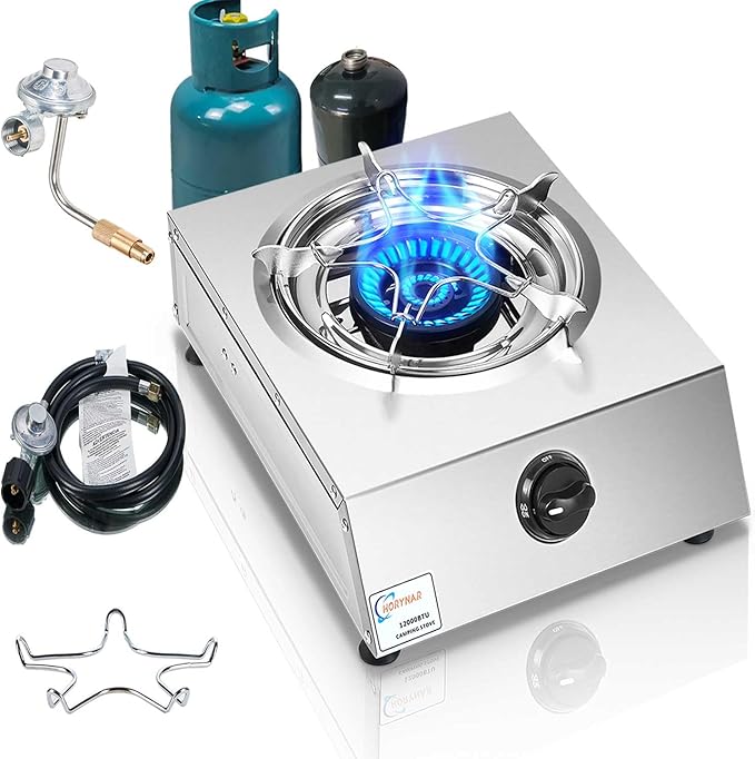 Horynar Propane Stove Single Burner Propane Stove 1 Burner 12,000 BTU Dual Fuel Auto Ignition with CSA Converter / QCC1 LP...