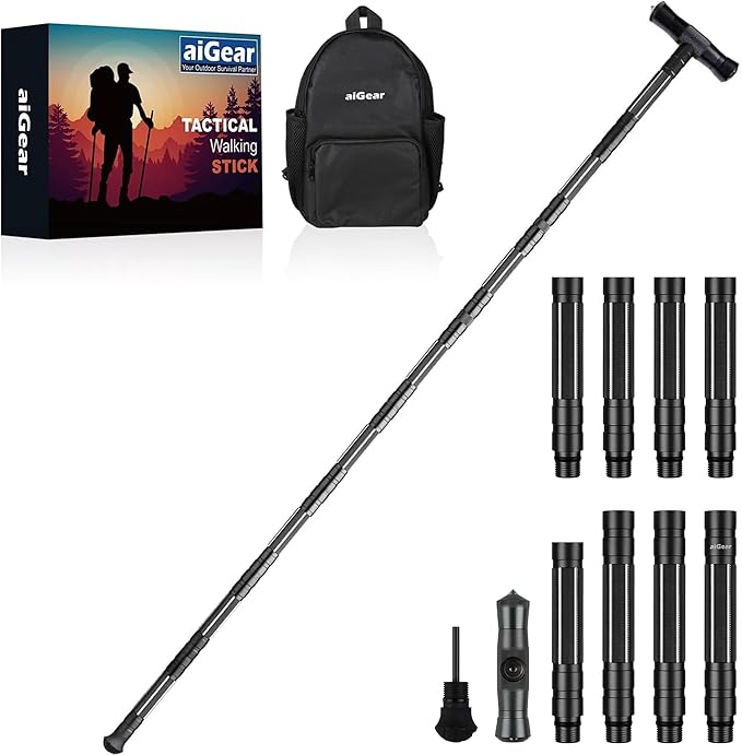 aiGear G2 Tactical Stick Hiking Walking Staff - Trekking Poles Outdoor Adjustable Hiking Stick for Camping Hiking 5-8 Tube...