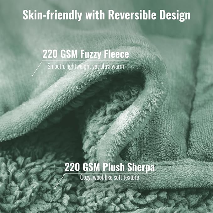 Uttermara Weighted Blankets for Adults Queen Size, 20lbs 60x80 inches Blanket with Soft Warm Plush Sherpa Fleece, Washable Thick Heavy Throw for Sleep, Anxiety and Calming, Sage Green