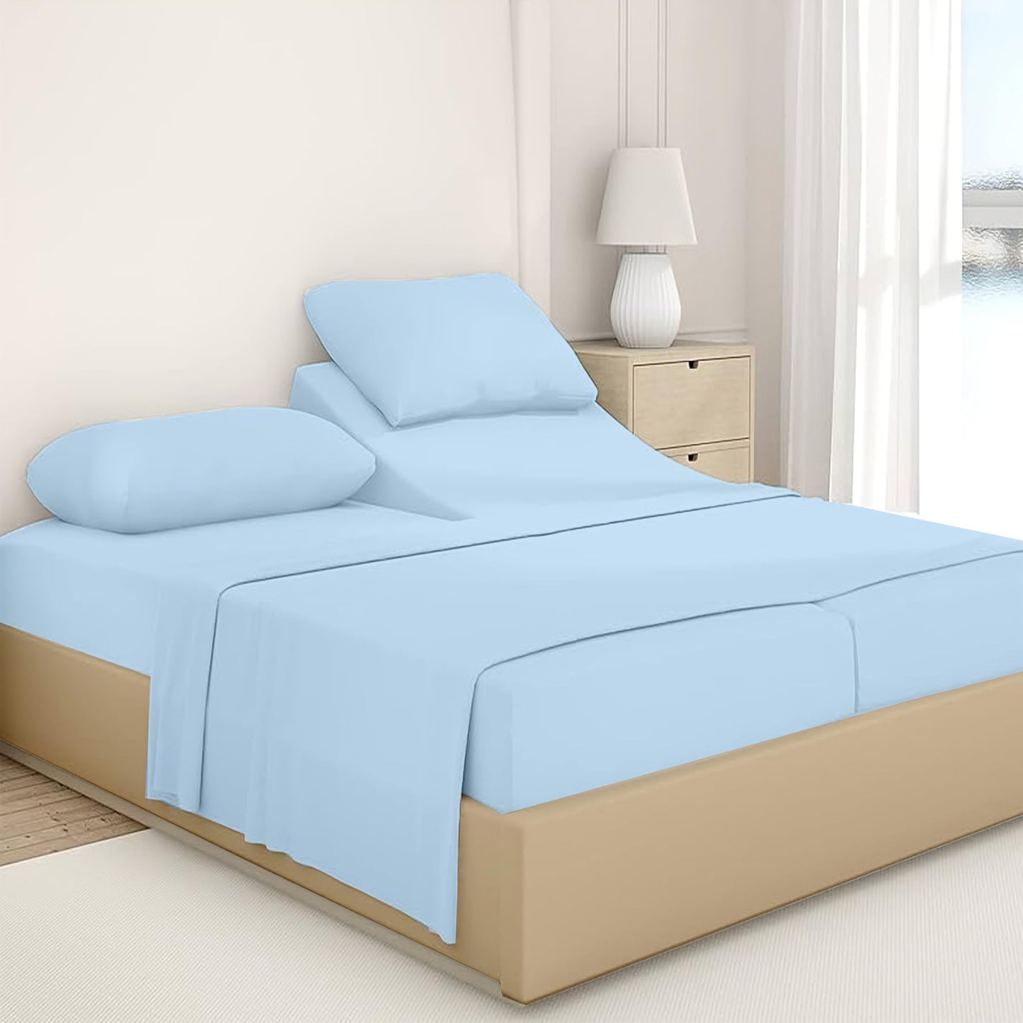 Luxury Split King Sheets Sets - 5 Pcs Split King Sheets for Adjustable Beds - 600 Thread Count, 100% Egyptian Cotton Sheets Split King - 16" Deep Pocket Split King Sheet Set Cotton - Light Blue