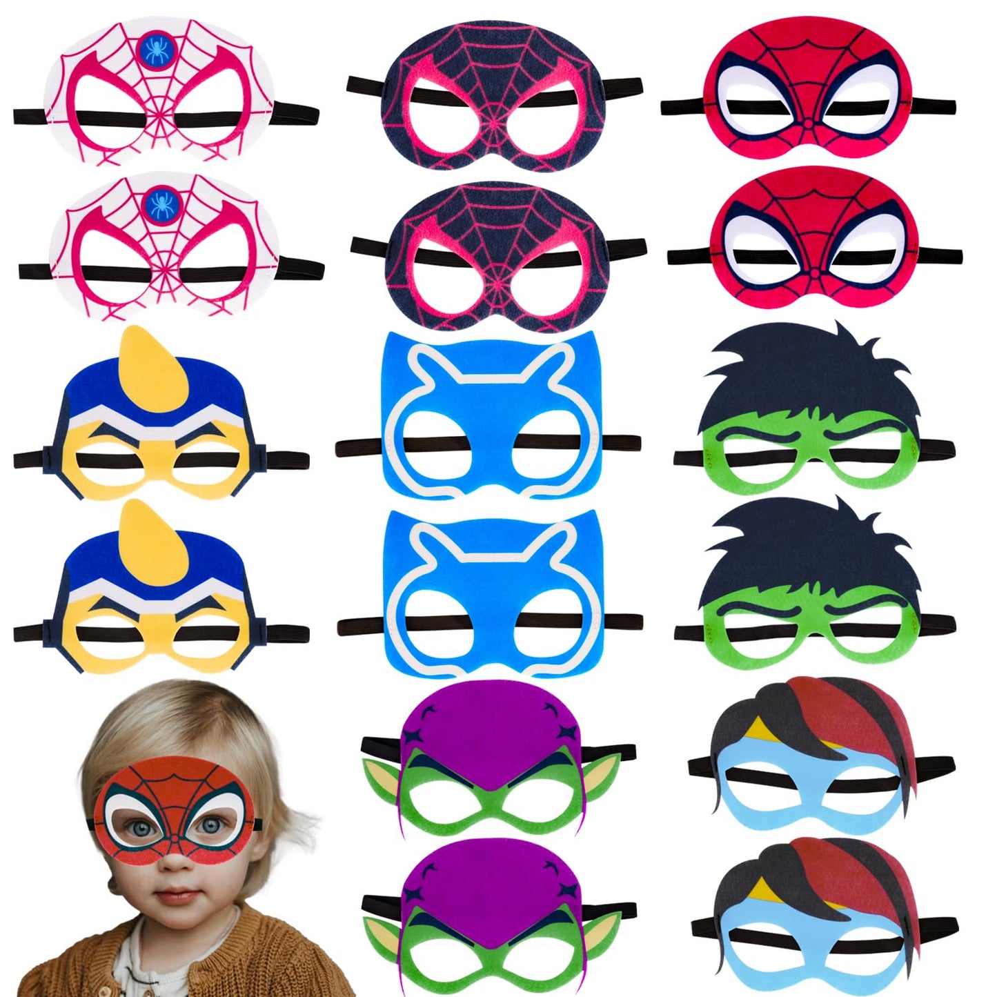 Jolumros Superhero Masks Party Favors for Kids, 16 Packs Kids Super Hero Costumes Party Masks Birthday Gift Halloween Cosplay Felt Mask Superhero Partys Supplies Favors Decorations