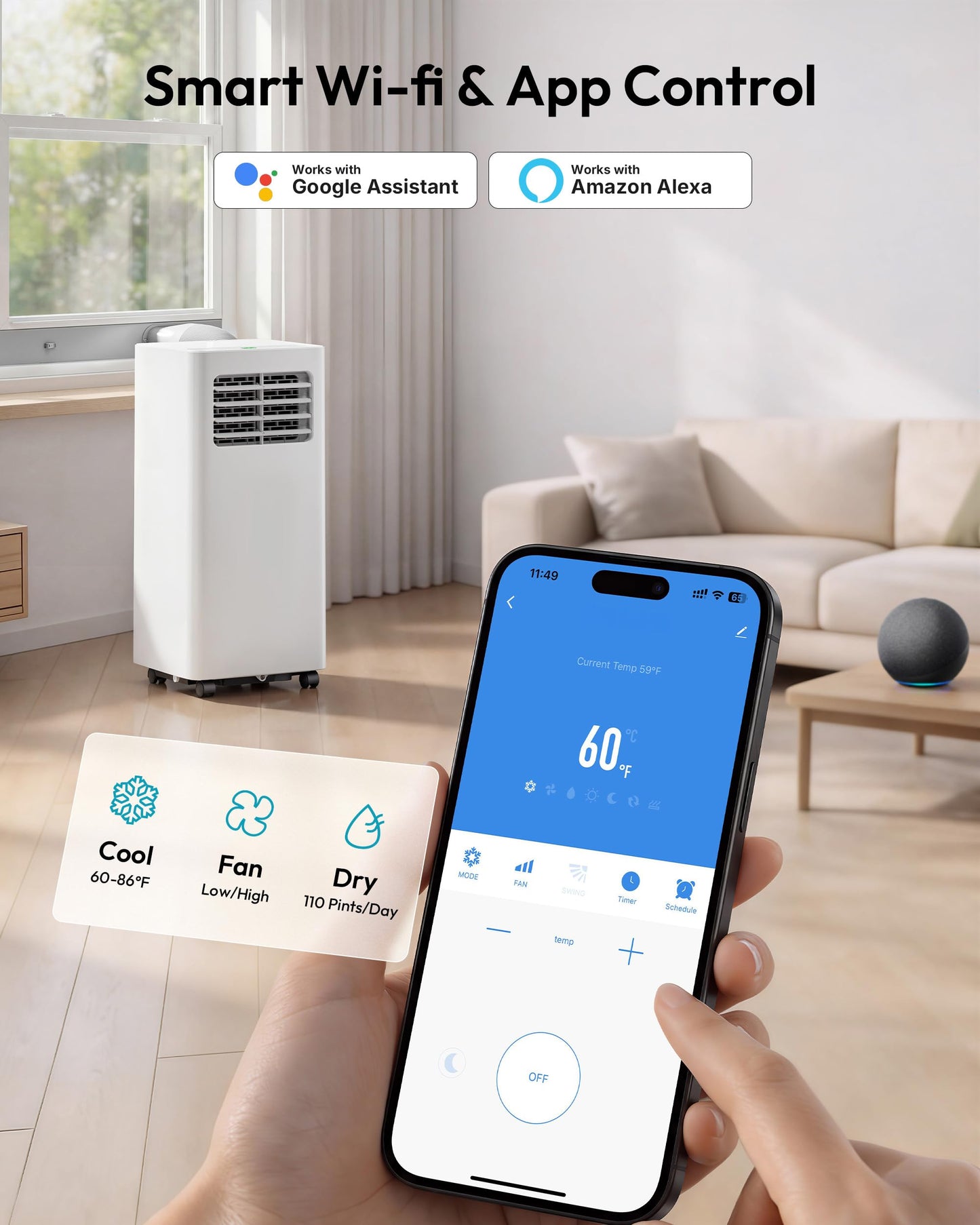 EUHOMY Portable Air Conditioners 12,000 BTU, 4-in-1 Portable Air Conditioner for Rooms Up to 550 Sq.Ft. with Cool, Fan, Dehumidifier, Sleep, Portable AC Unit with Remote & 24H Timer, Installation Kits