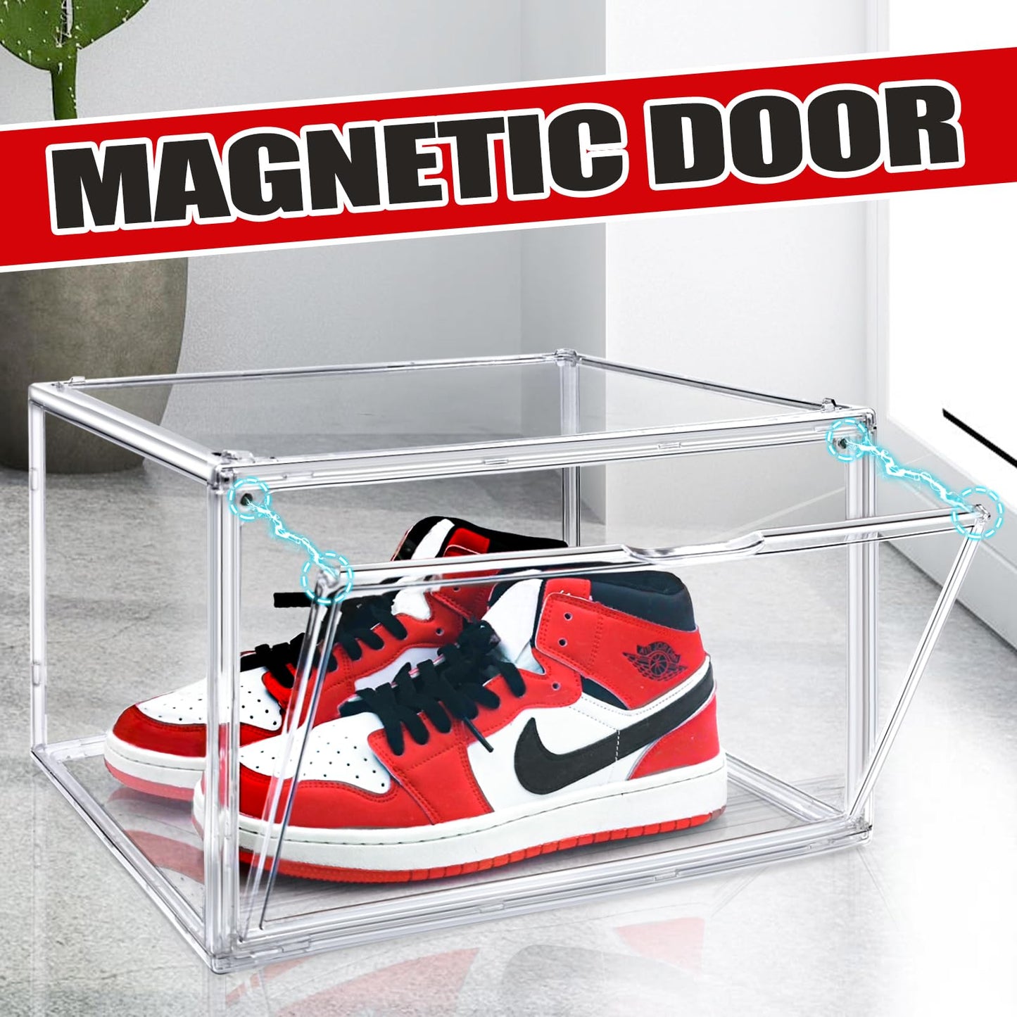 EZJOB 1 Pack Clear Shoe Organizer for Closet Shoes Storage Box for Sneakerheads Plastic Stackable Sneaker Display Case Storage Bins with Lids,Size 14
