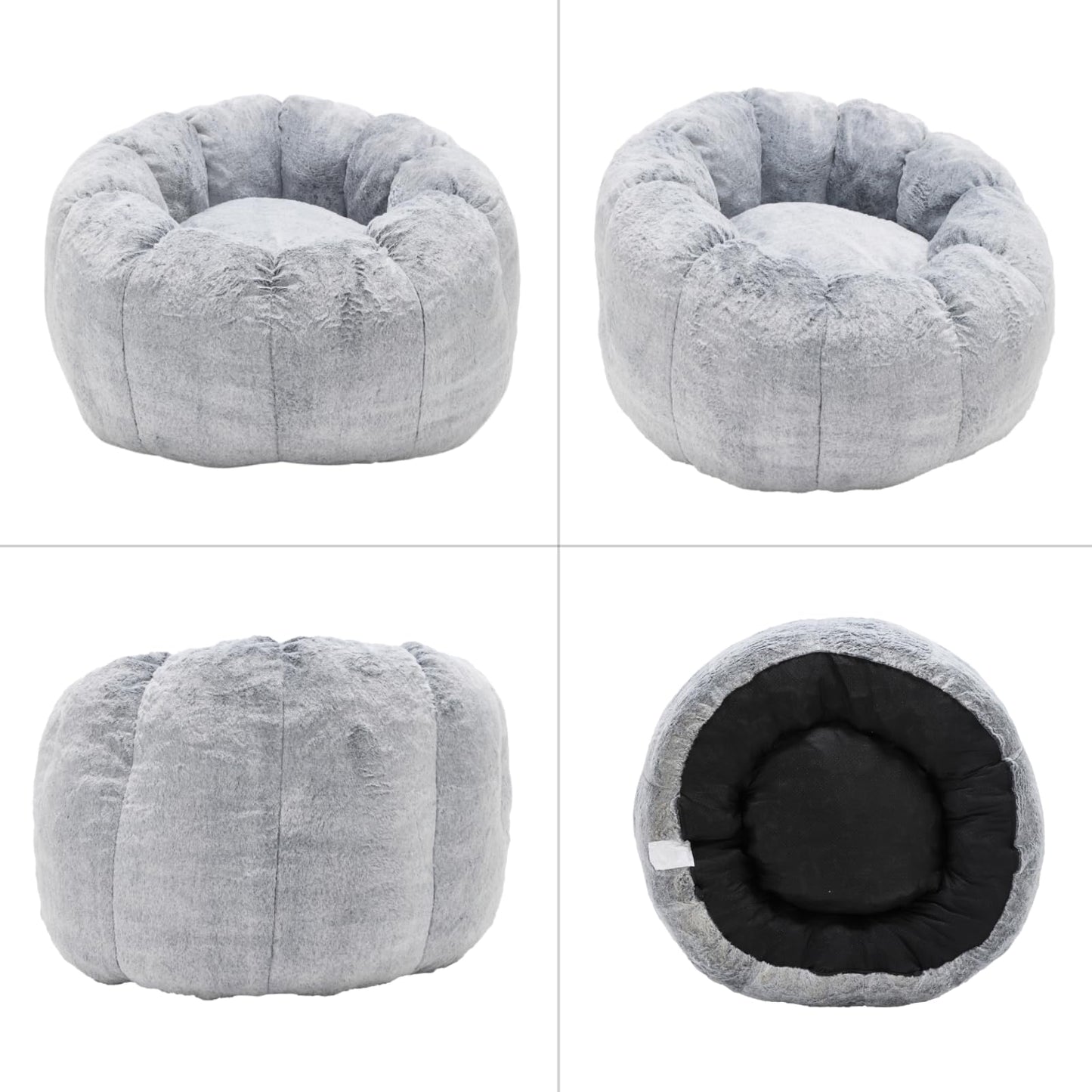 DUOMAY Giant Bean Bag Chair, Faux Fur Cozy Beanbag Chair for Adults, Kids, Round-Shaped Large Bean Bag Couch with Memory Foam for Living Room, Bedroom, Dorm, Grey