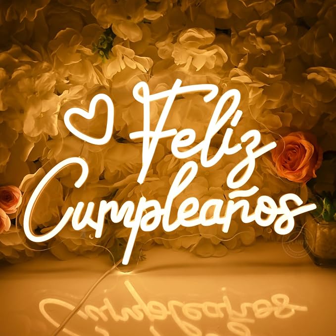 Planzo Feliz Cumpleaños Led Neon Sign Light Spinish Happy Birthday Heart Wall Sign Decor Fiesta Mexican Themed Birthday Pa...