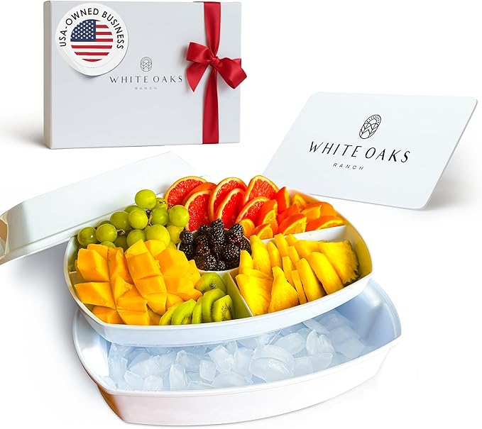 15" White-Colored Chilled Serving Tray - 3-Tier Ice Party Platter with 4 Compartments, Ice Tray & Lid, BPA-Free Melamine, ...