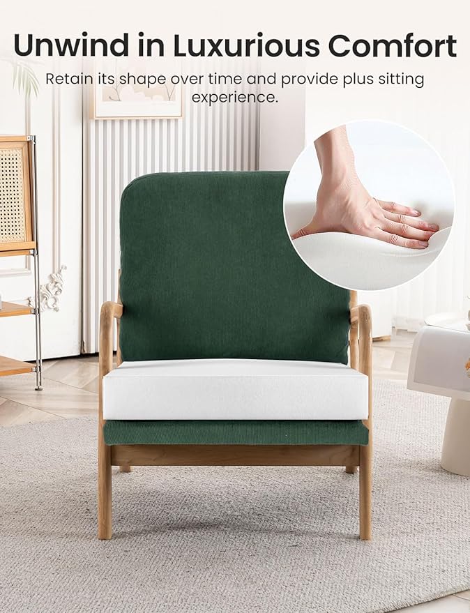 Mid Century Modern Accent Chairs for Living Room, 23” Wide Comfy Chair for Bedroom, Small Cozy Corduroy Reading Chairs for Adults, 108° Lounge Arm Chair Indoor with Detachable Cover, 5.5" Foam Cushion