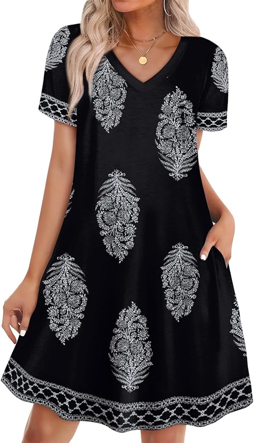 WIHOLL Dresses for Women Casual Summer Loose T Shirt Dress with Pockets Beach Vacation Outfits S-4XL