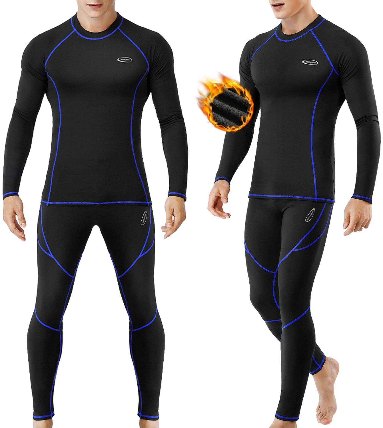 MOBIUSPHY Thermal Underwear for Men Long Johns Set with Fleece Lined Base Layer Top Bottom L Black