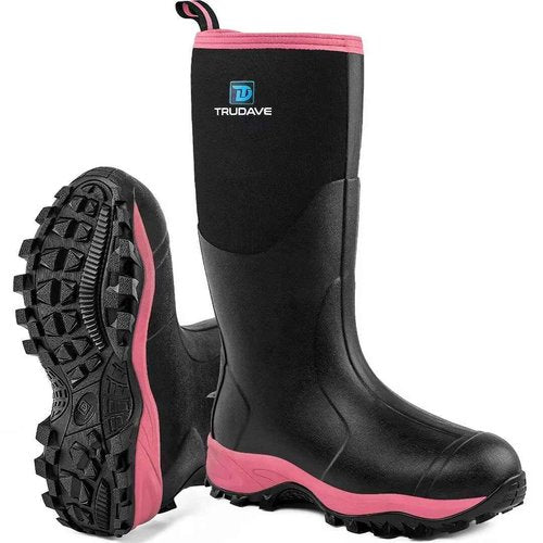 Trudave Rubber Boots for Women with Steel Shank, Waterproof Insulated Mud Rain Boots, 6mm Neoprene Anti-slip Outdoor Work Boots, Pink, Size 6