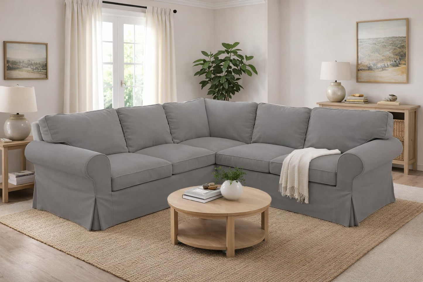 Heavy Duty Polyester Sofa Cover Only Replacement Compatible with IKEA Ektorp 3 Seat Sofa, Loveseat, Armchair, Sectional Corner, Chaise or Footstool Ektorp Slipcover (Light Gray Polyester 2+2)