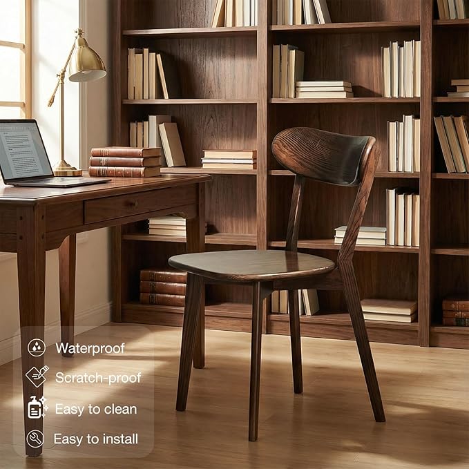 Bamskov 100% Solid Wood Dining Chairs Set of 4 - Practical Kitchen Chairs - Wood Dining Chair for Dining Room, Kitchen (Walnut)