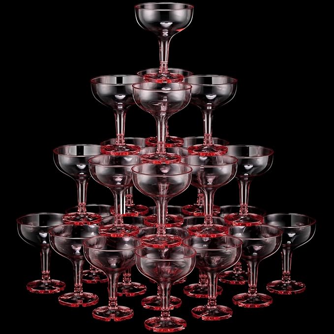 Zopeal 30 Pcs Champagne Coupe Glasses 5 oz Plastic Champagne Tower Disposable Martini Glasses Stackable Stemmed Margarita ...