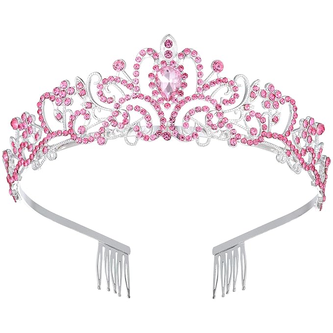 Tiaras for Women, Pink Crystal Crowns Princess Tiara with Comb Rhinestone Hair Accessories Halloween Christmas Birthday We...