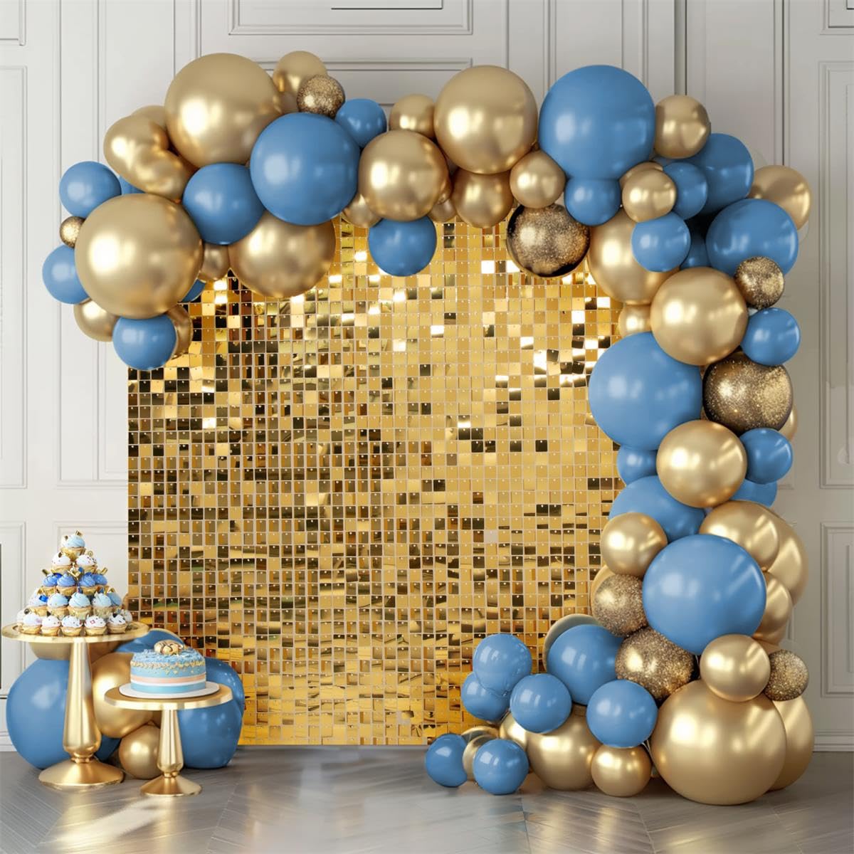 Shimmer Wall Backdrop Light Gold Wall Panels 24Pcs Square Sequin Shimmer Wall Backdrop Decoration for Birthday Party,Wedding, Anniversary