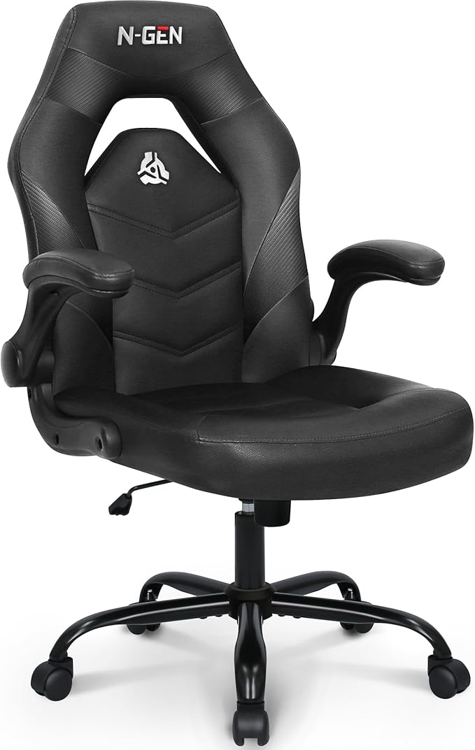 N-GEN Video Gaming Chair Ergonomic Computer Desk Office Chair with Lumbar Support Adjustable Height Swivel Wheels Flip-Up ...