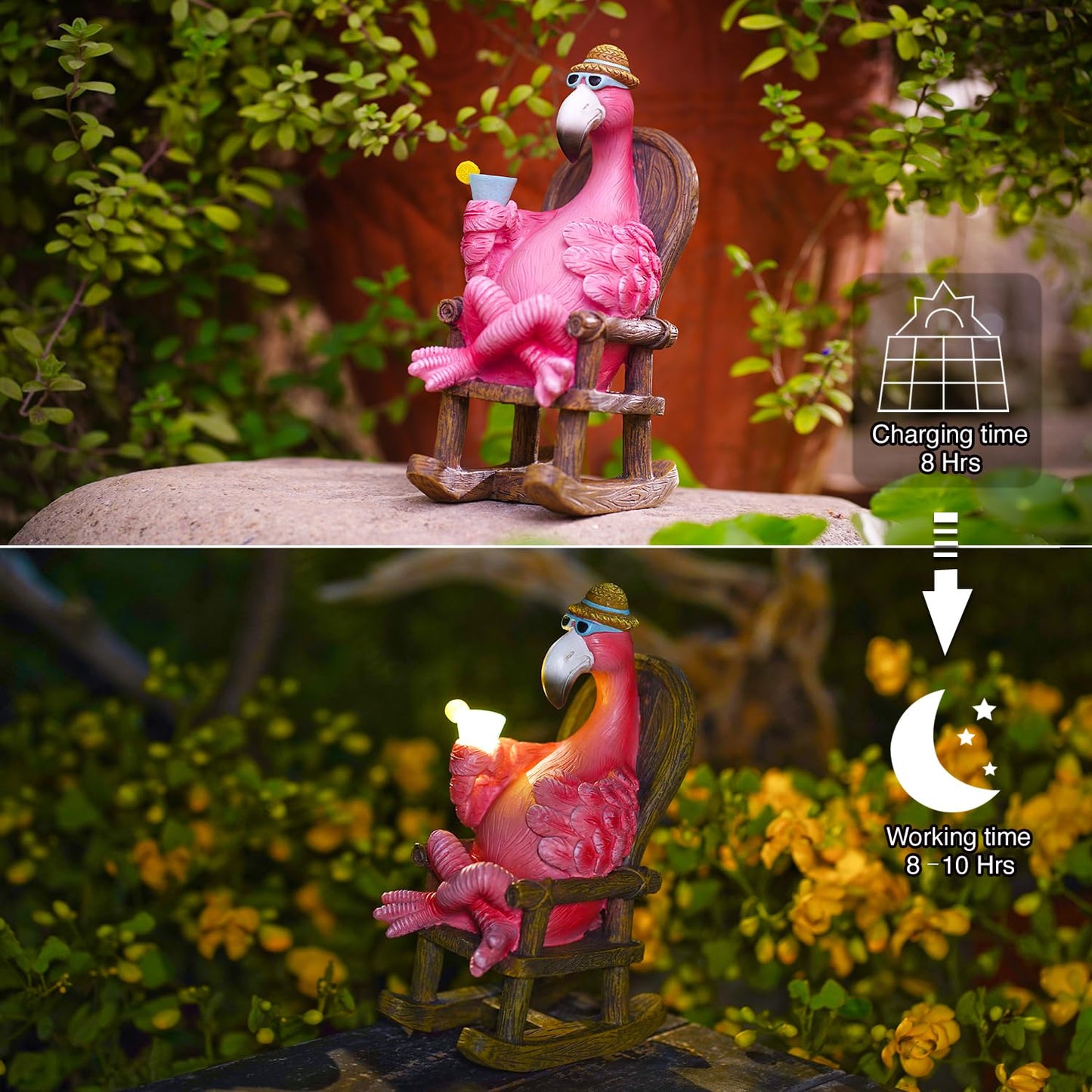 Goodeco Solar Flamingo Statue Outdoor - Perfect Relaxing Fairy Garden Gifts, Great as Birthday or Mom Gifts - 8.1 inches Tall, Pink