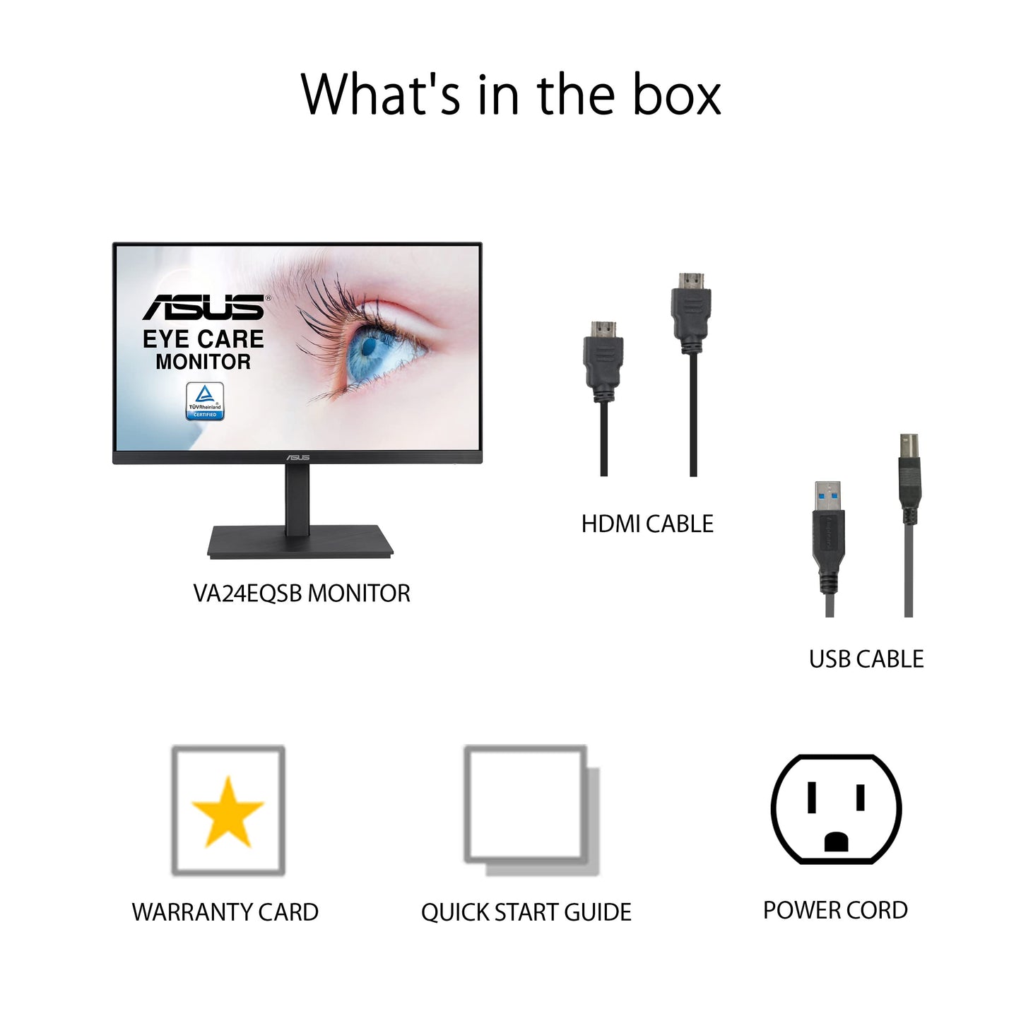 ASUS 24” 1080P Monitor (VA24EQSB) - Full HD, IPS, 75Hz, Built-in Speakers, Eye Care, Low Blue Light, Flicker Free, VESA Mountable, Height Adjustment, Frameless, DisplayPort, HDMI, VGA, USB Hub,Black
