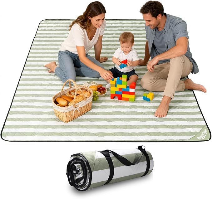 SunnyTrail Extra Large Picnic Blanket 80"x80" – Waterproof Sandproof Outdoor Blanket for Beach, Park, Grass, Lawn, Campin...