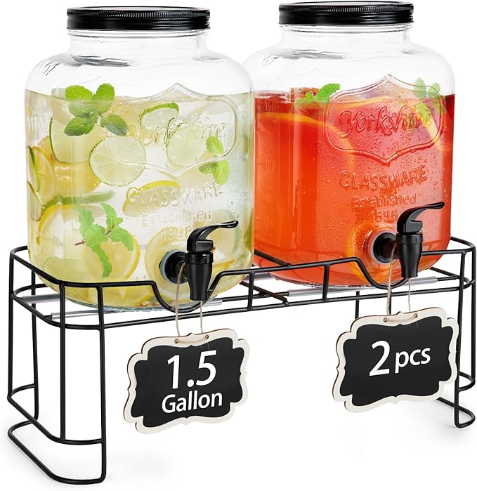 2 PCS 1.5 Gallon Drink dispenser For Parties, Beverage Dispenser With Stand, Large Water Drink Dispensers With Spigot for ...