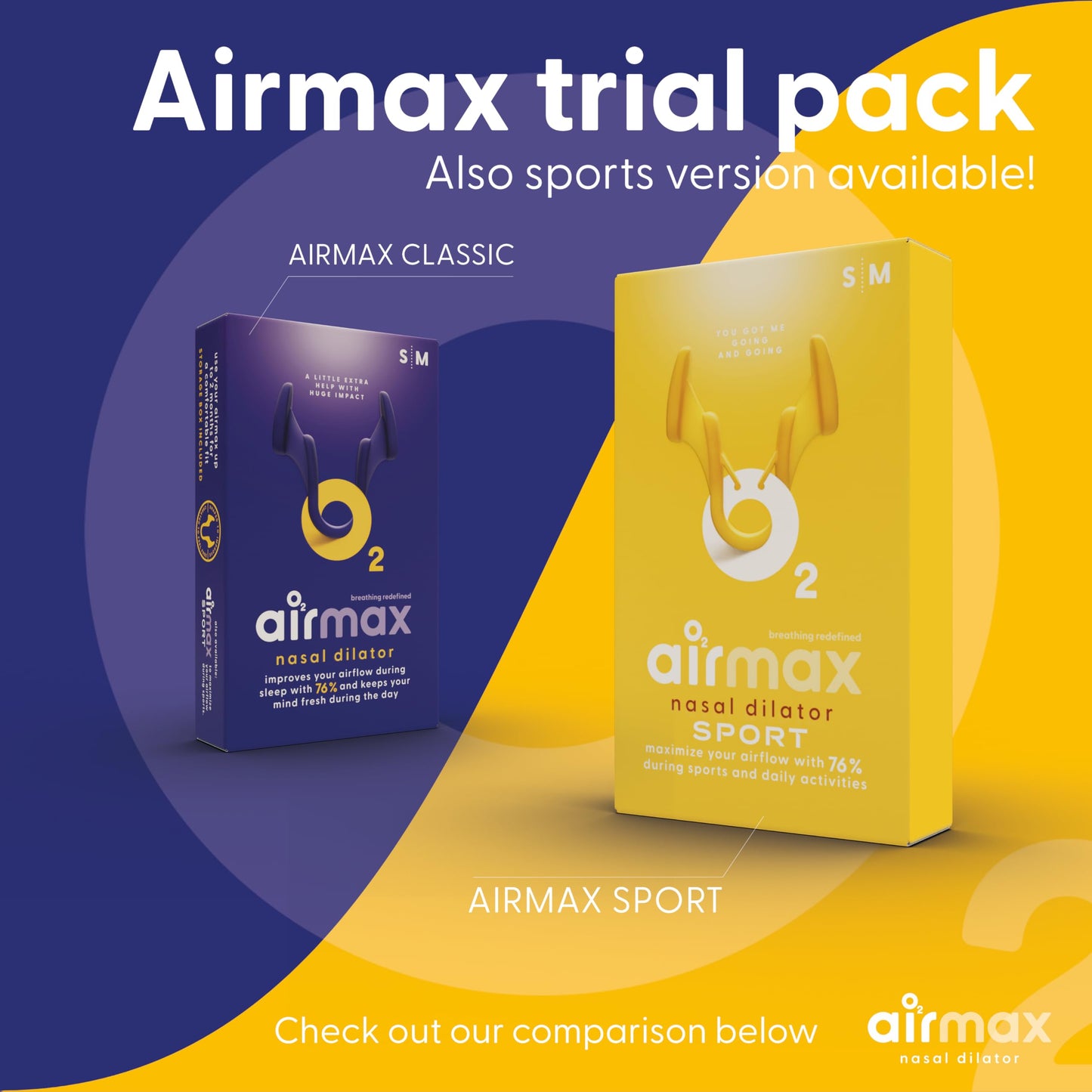 Air Max Nasal Dilators Trial Pack - Anti Snoring Devices - 76% More Airflow for Better Breathing & Against Nasal Congestion - Guaranteed Fit (1x Small & 1x Medium) - Reusable