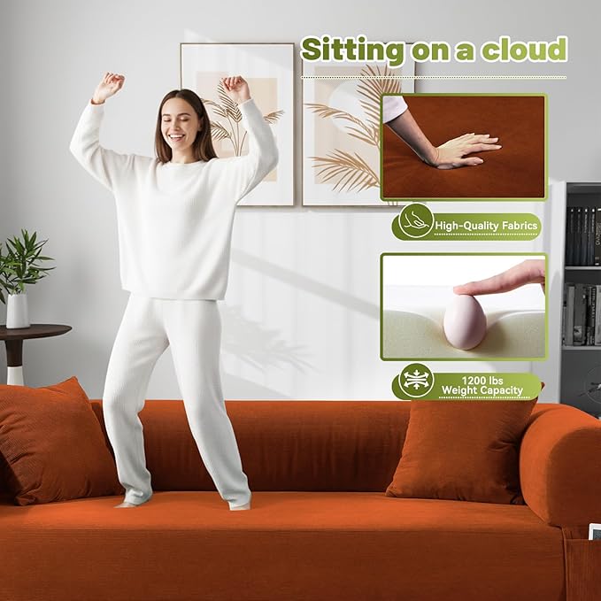 GJQ Convertible Futon Sofa Bed,80" Folding Pull Out Couch Bed with Storage,Queen Sleeper Sofa Bed,Compressed Couch in a Box,Corduroy Boneless Couches for Living Room,Orange