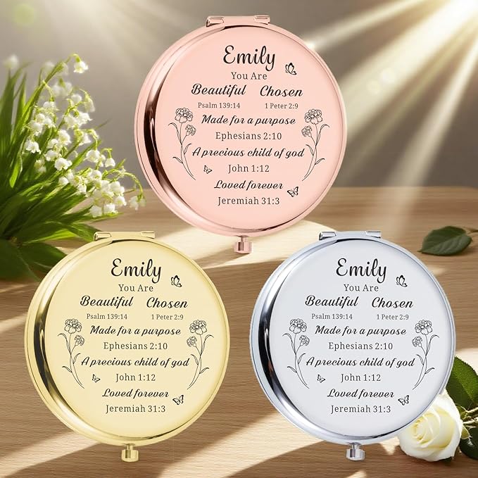 Eunigem Personalized Compact Mirror for Women-Custom Mirror Gifts for Bridesmaid,Wedding,Birthday,Mom,Friend,Wife,Christian