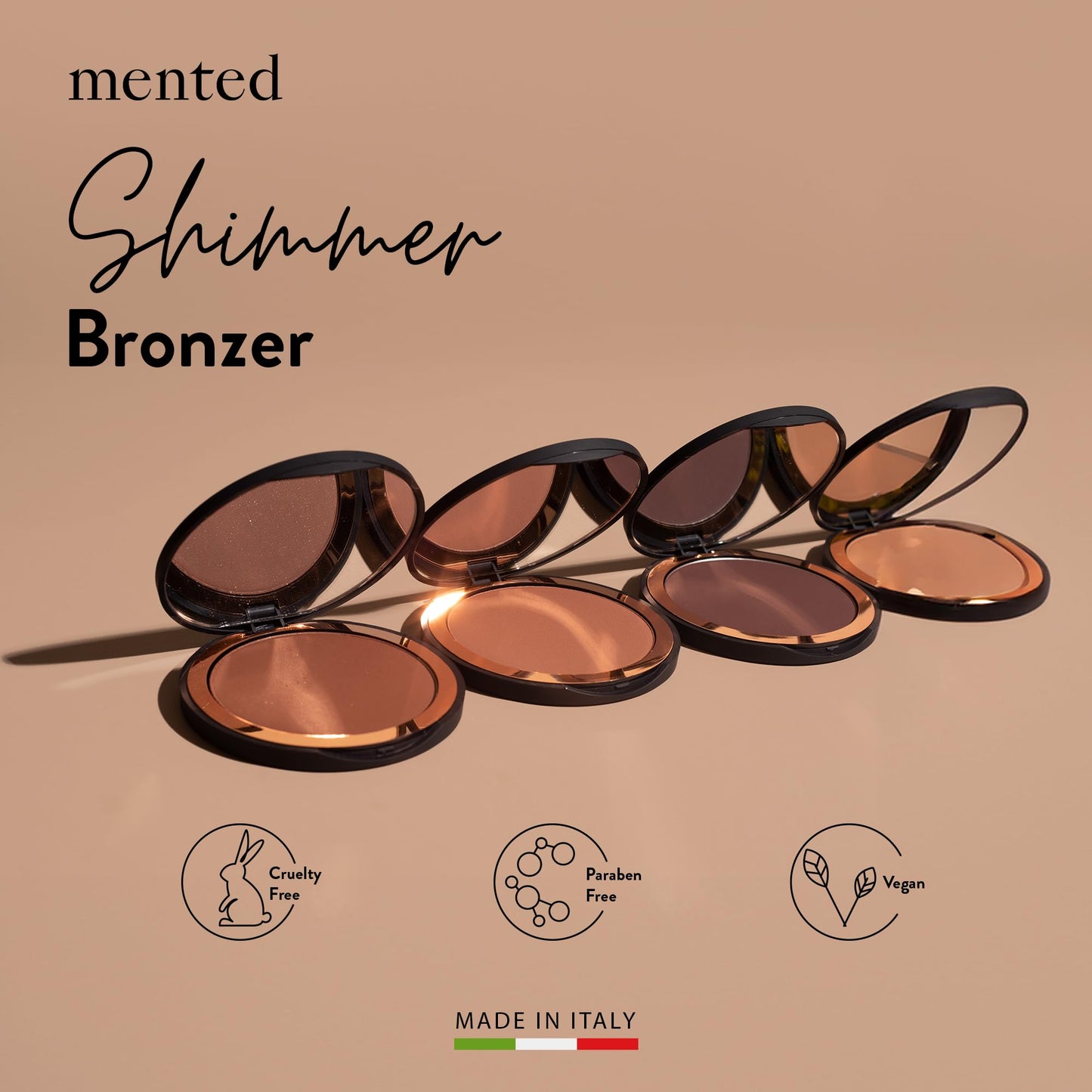 Mented Cosmetics Made in Italy, Cruelty Free Makeup, Vegan, Paraben Free, Shimmer Bronzer, Highlighter Bronzing Powder Palette f