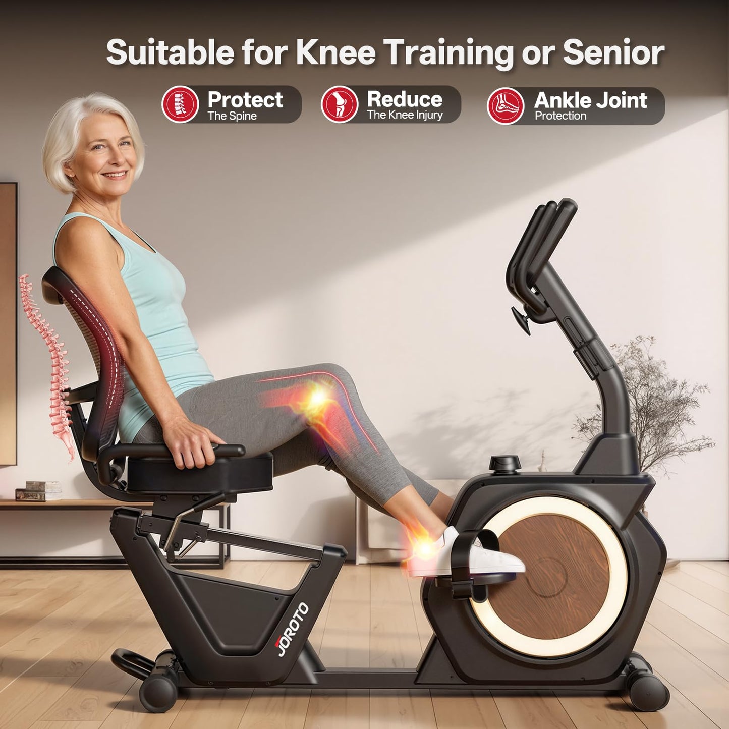 JOROTO Recumbent Exercise Bike for Home, Magnetic Recumbent Bike for Seniors Adults, 400LBS Capacity, Wide Cushioned Seat & Back with Smart APP, Backlit LCD Monitor, Heart Rate Handle