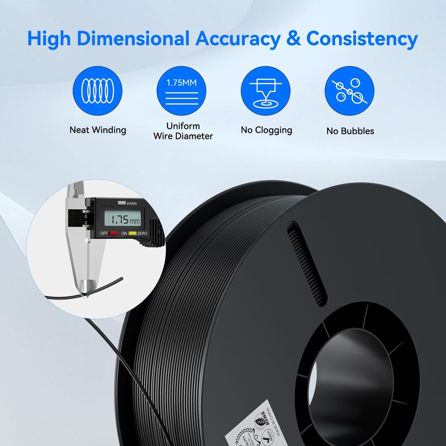Creality 3D Printer Filament, 3D Printing Filament Tougher and Stronger, Accuracy +/- 0.02mm, 12kg, Black*2,White*2,Grey*2,Blue*2,Red*2,Yellow*2