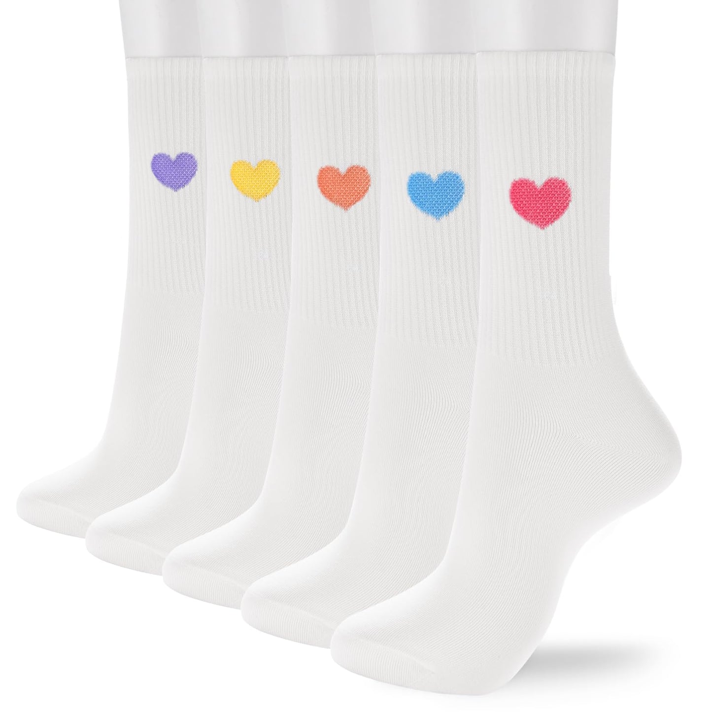 Corlap Women's Cute Cotton Crew Socks - Calf High Dress Socks, Novelty Fun Heart Design 5 Pairs (Gift Box)