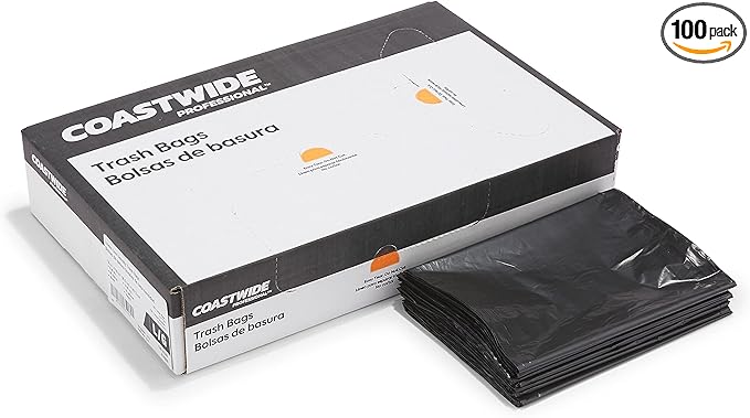 55-60 Gallon Industrial Trash Bag, 38" x 58", Low Density, 0.95 mil, Black, 100 Bags/Box (CW18188)