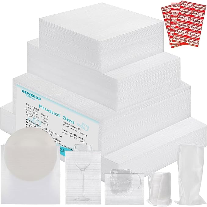 320 pcs Moving Packaging Supplies, 260 Cushioning Foam Pouches and Sheets, 4 Sizes (16x12", 12x12", 12x7.8", 7.8x7.8") wit...