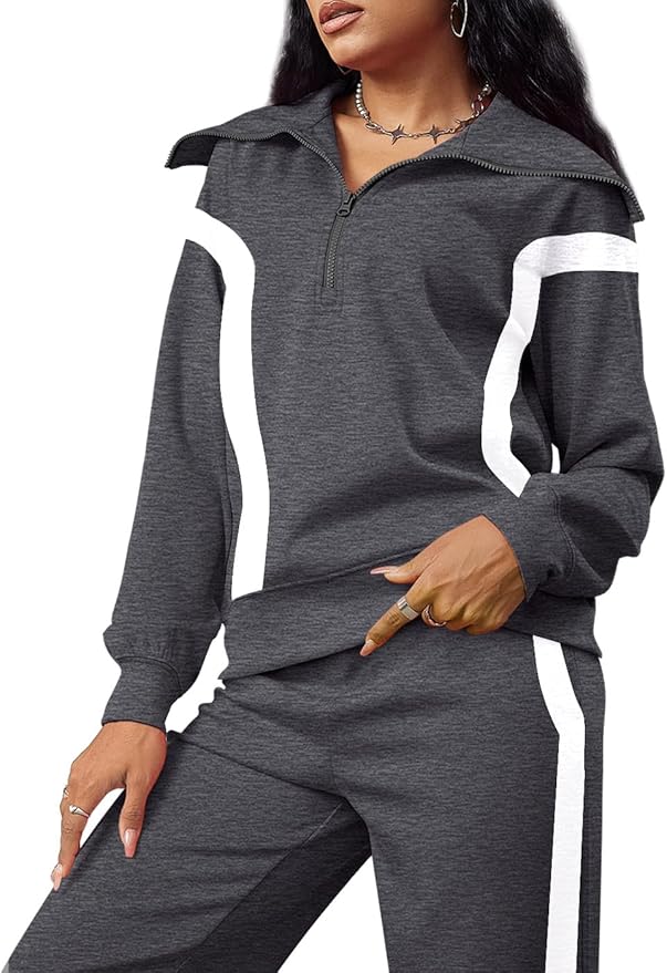 XIEERDUO Lounge Sets For Women 2025 Half Zip Sweatshirt And Wide Leg Sweatpant 2 Piece Outfits Sweatsuit Tracksuit