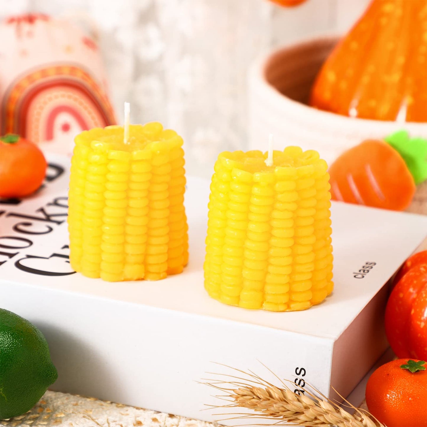 Coume 2 Pieces Corn Candle Decorations Corn Themed Party Decorations for Birthday Party Home Table Office, Bluebell Fragrance