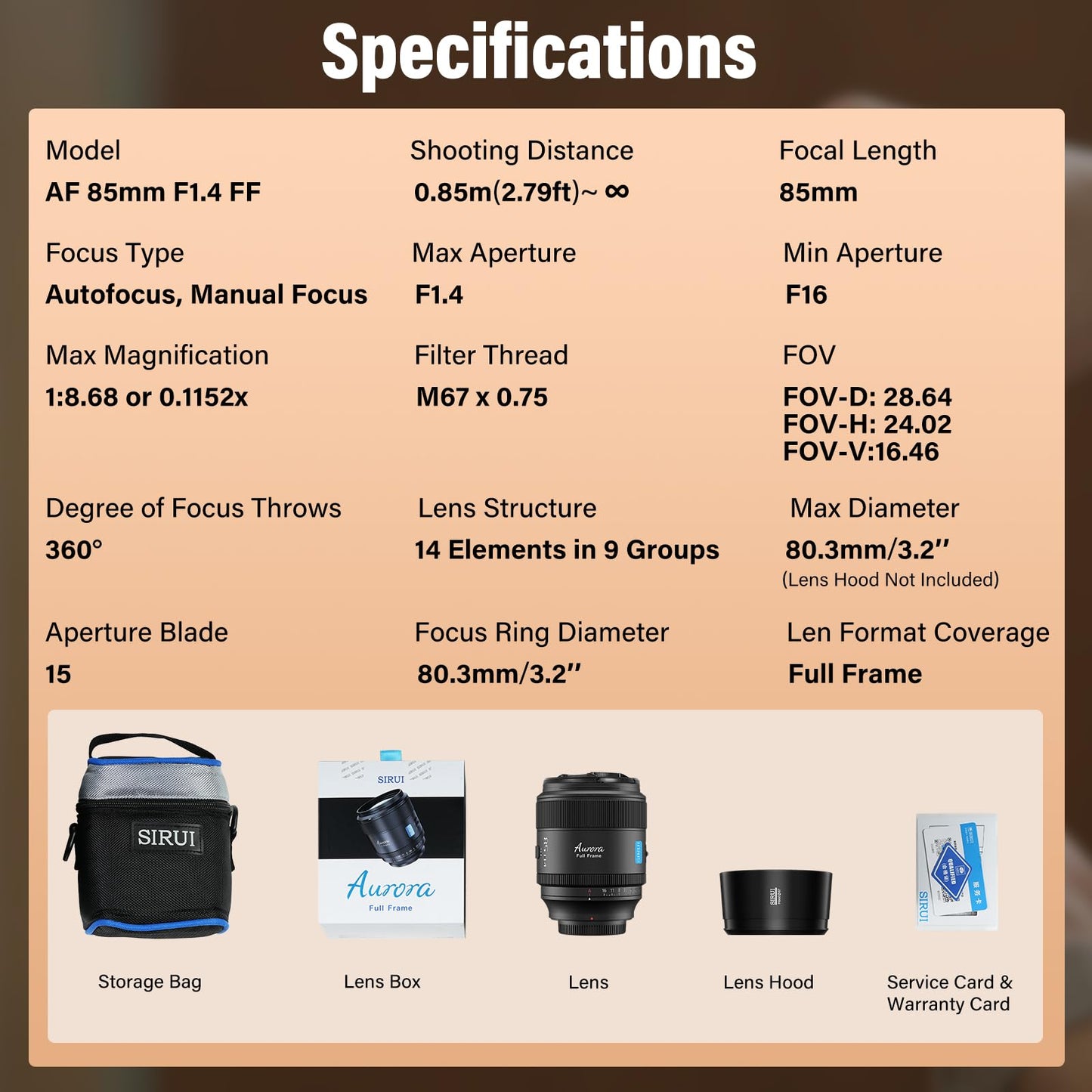 SIRUI Aurora 85mm F1.4 Full Frame Auto Focus Lens, Telephoto Prime Portrait Lens for L Mount Cameras, Black