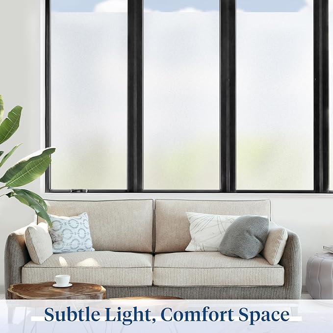 Haton Window Privacy Film Frosted Glass for Bathroom, Static Cling UV Sun Blocking Window Clings, Opaque Decorative Coverings Removable Sticker Heat Control Tint for Home Door, Pure 35.4" x 78.7"