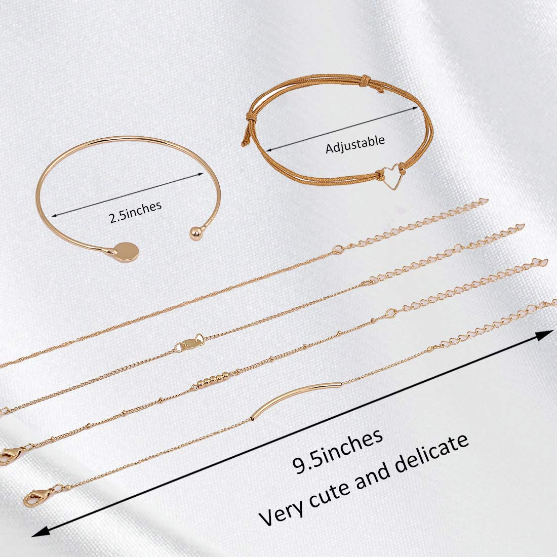 XOCARTIGE Layered Bracelet Set Assorted Beaded Bracelet Multiple Stackable Wrap Bangle Jewelry Adjustable (Gold)