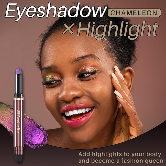CHARMACY New Duochrome Long Stay Eyeshadow Stick, Creamy Eye Shadow Stick, Multicolor-Shifting Glitter Eyeshadow, Waterproof & Smudge-Proof, High Pigmented, Built-in Smudger #06