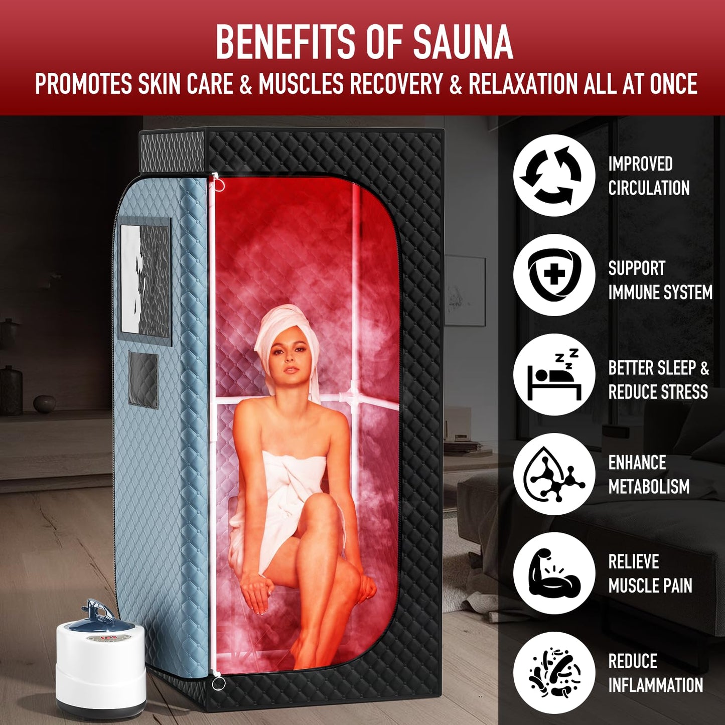 ISIDO Upgraded Infrared Steam Sauna with 660nm Red Light Therapy & 850nm Infrared Light Panel, 3L 1300W Steamer, Folding Chair, XXL Portable Sauna Personal Sauna Box Sauna Tent Home Sauna