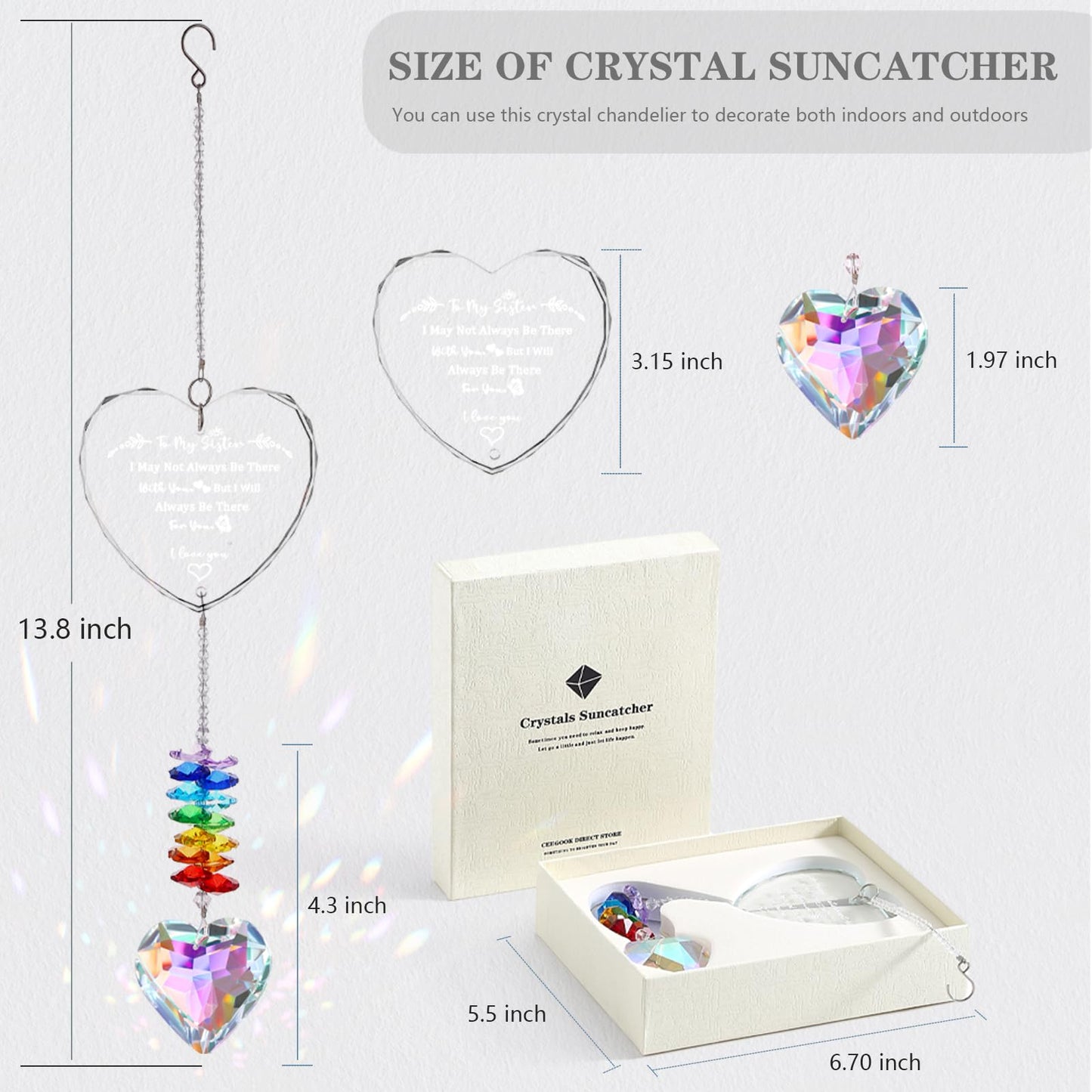 Sister Gifts, Crystal Suncatcher Gifts for Sister Birthday, Sisters Gifts from Sister, Unique Gifts for Sister, Window Hangings Home Decoration