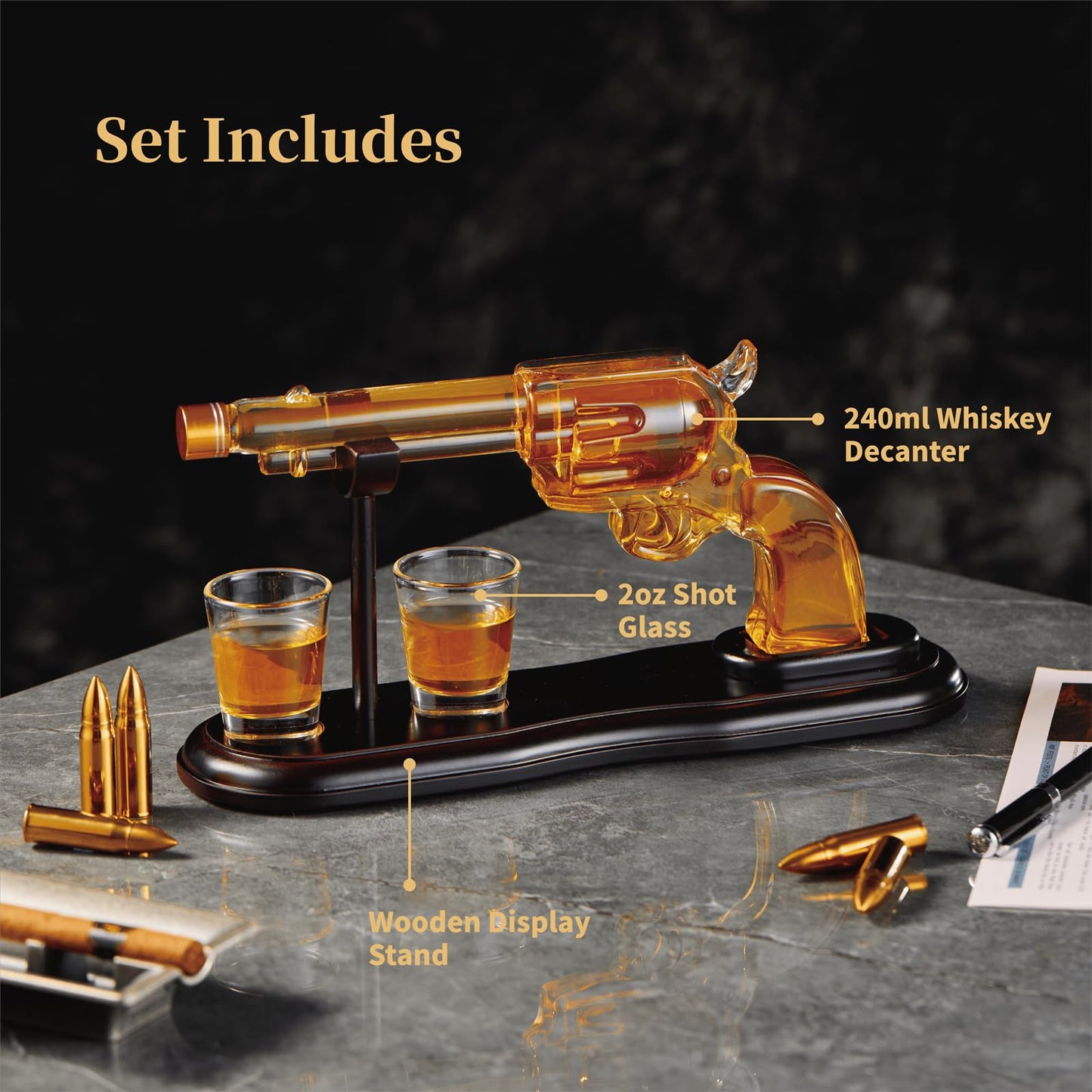 Gifts for Men Dad, Gun Whiskey Decanter Set with Shot Glasses, Unique Western Cowboy Style, Birthday Gift Ideas for Him, Liquor Decanter for Bourbon Alcohol Tequila, Liquor Dispenser Home Bar Drinking