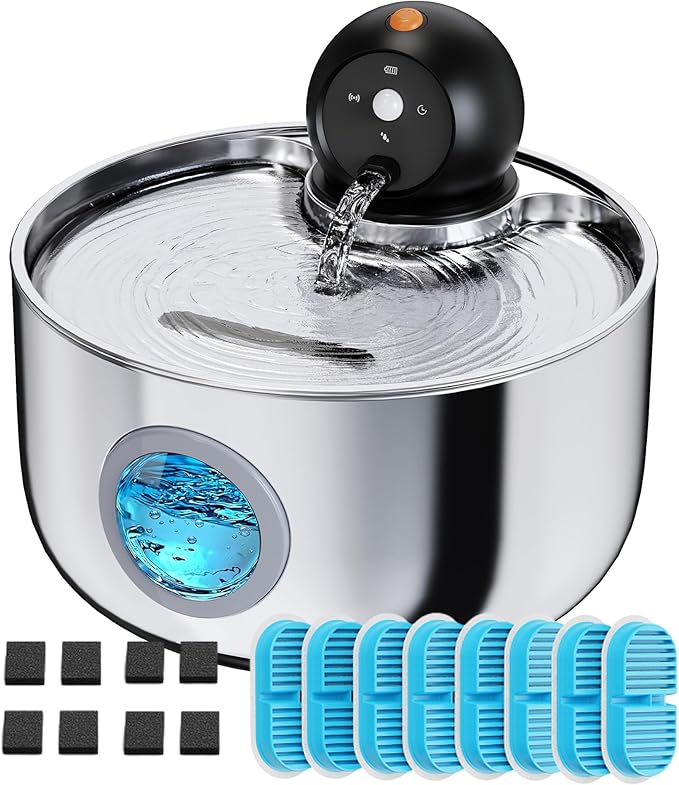 Cordless Cat Water Fountain Wireless: Battery Powered Pet Water Fountains for Cats Indoor - 2.6L Rechargeable Kitty Water ...