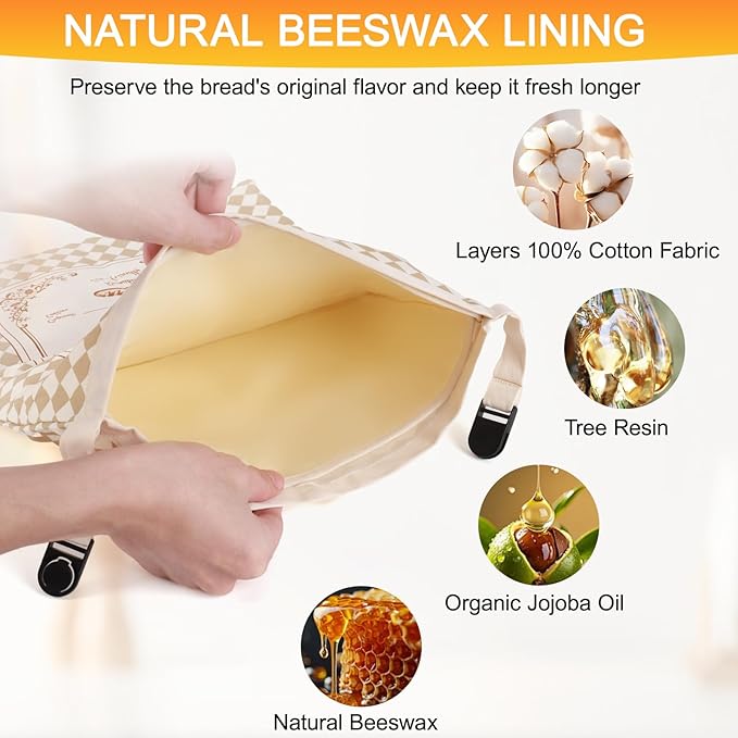 2 Packs Sourdough Bags, Reusable Beeswax Bread Bags for Sourdough, Eco-Friendly Cotton Removeable Bread Bags to Keep Loaves Fresh Longer, 12×16 Inches