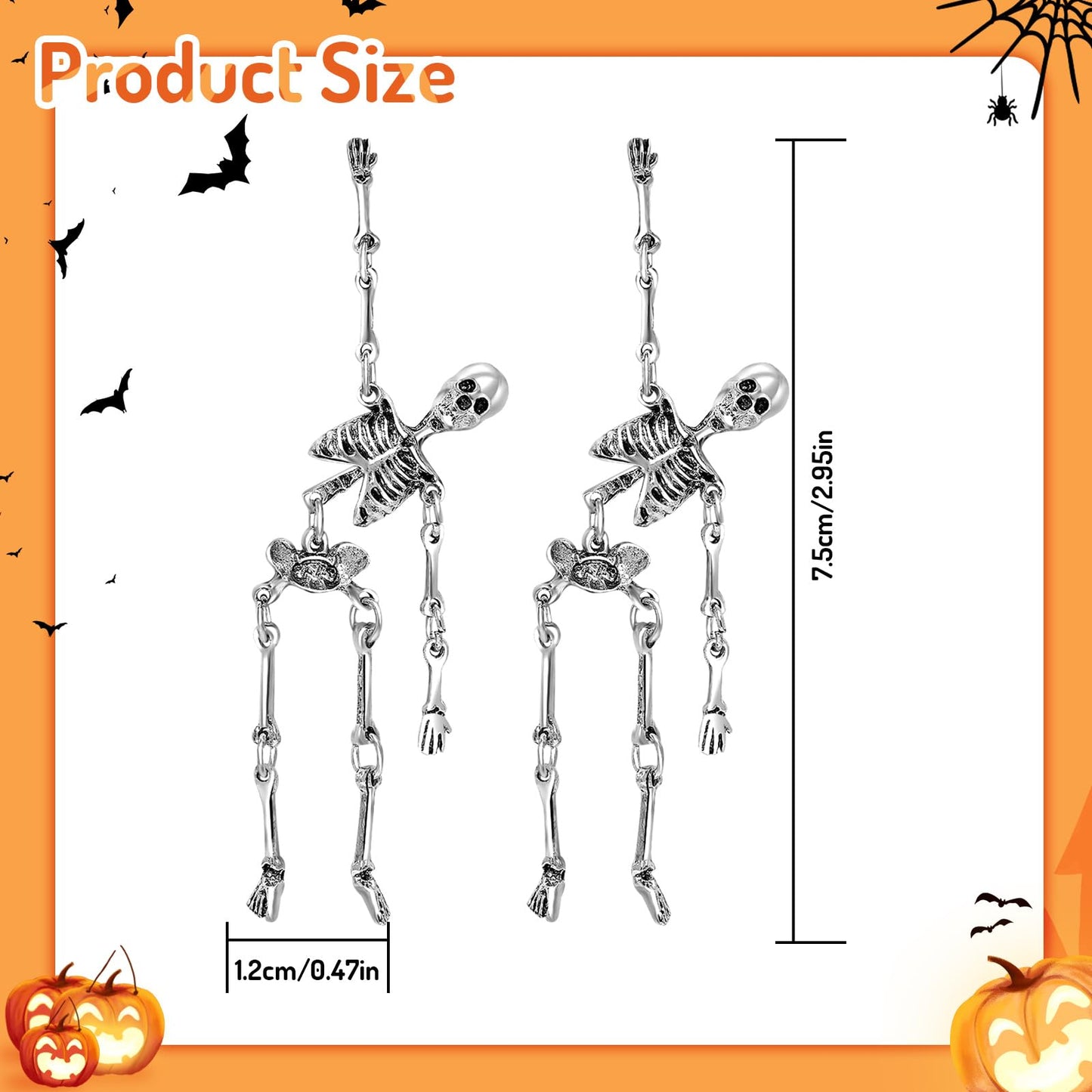 Halloween Earrings Skeleton Skull Earrings for Women Punk Gothic for Halloween Party Cosplay Jewelry (Skeleton-D)