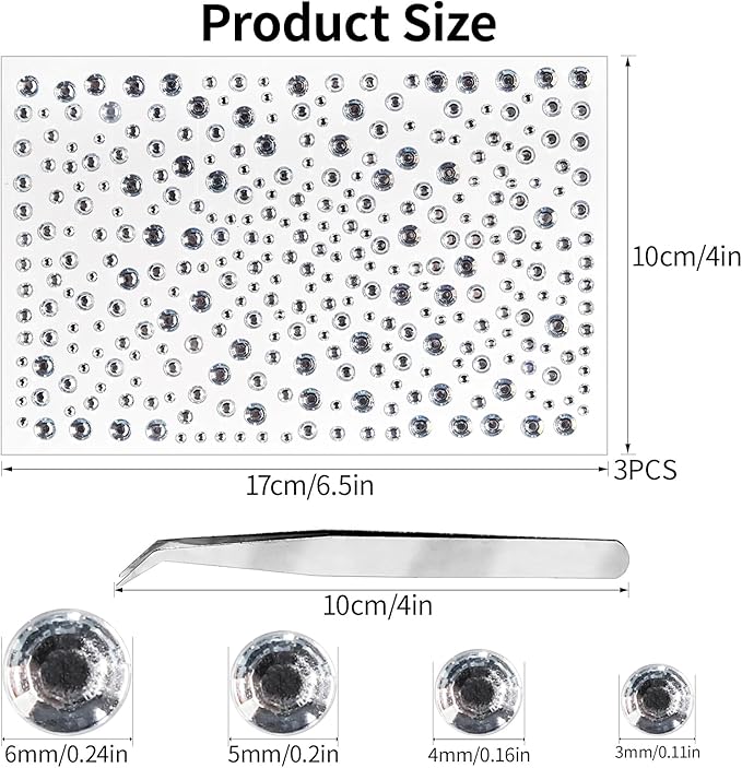 Self Adhesive Face Gems and Pearls for Makeup, Festival Jewels, Hair Gems, Rhinestone Stickers for Face, Eye, Makeup, Nail, Body, Crafts 3/4/5/6 mm 975Pcs (01.gem_White)